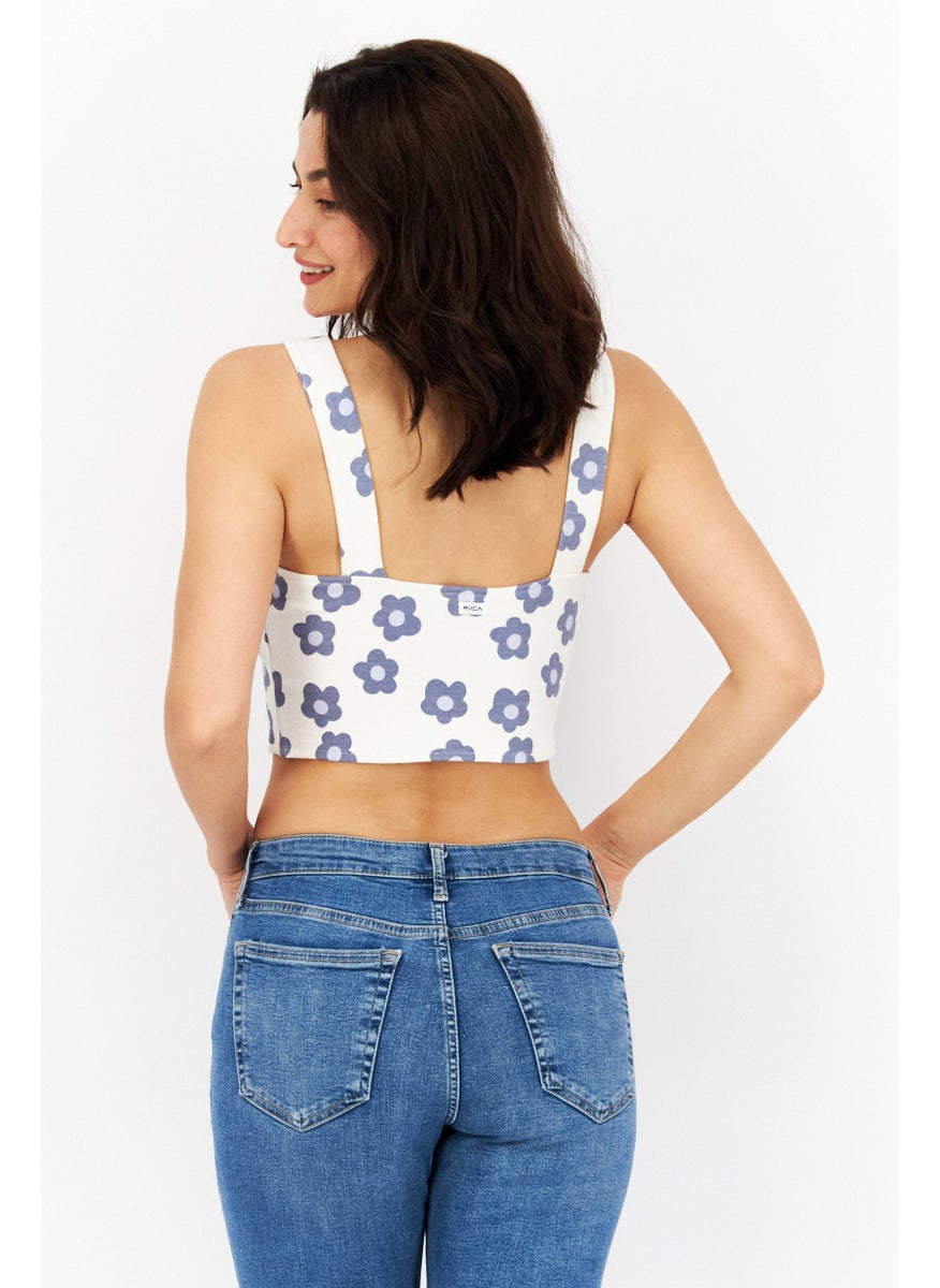 rvca Women Square Neck Sleeveless Allover Print Top, White Combo  - Image 2