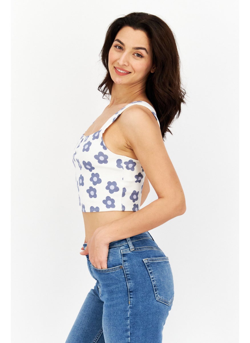 rvca Women Square Neck Sleeveless Allover Print Top, White Combo  - Image 4