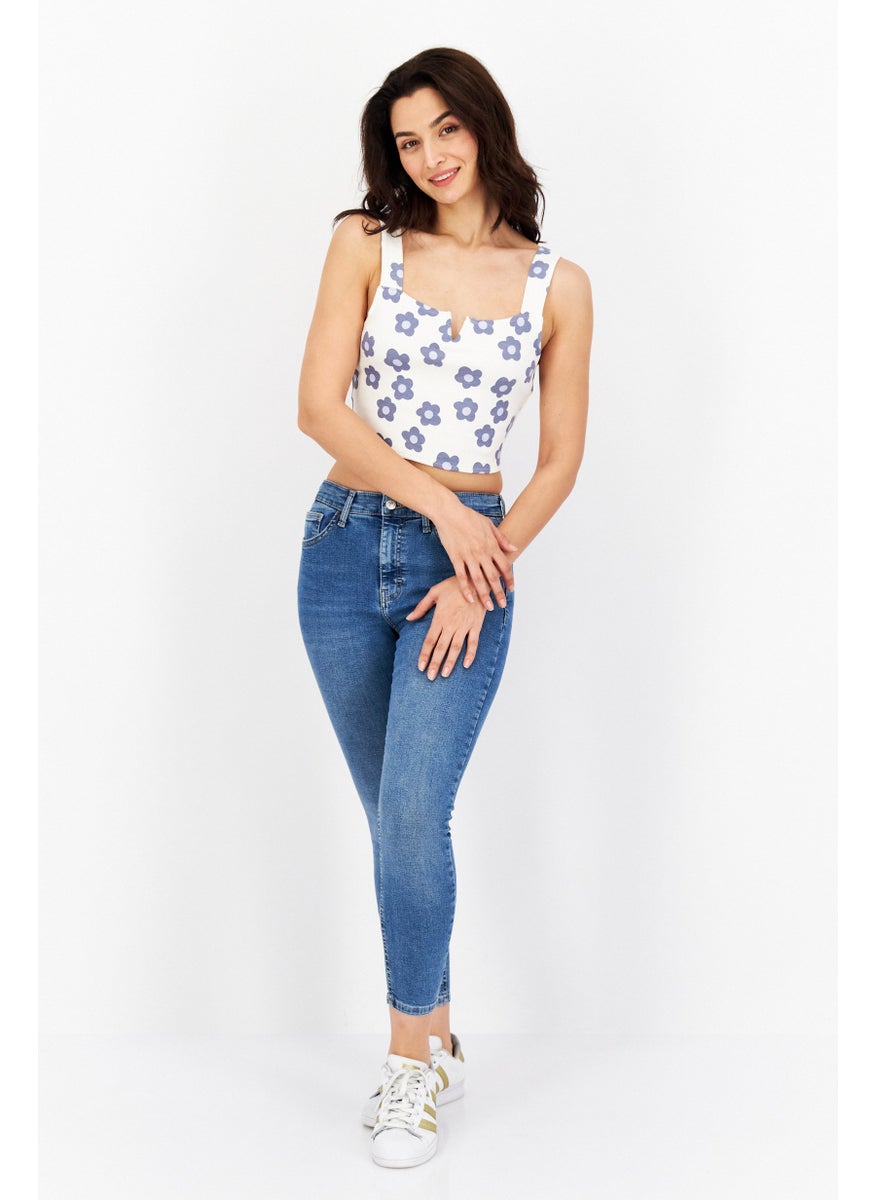 rvca Women Square Neck Sleeveless Allover Print Top, White Combo  - Image 3