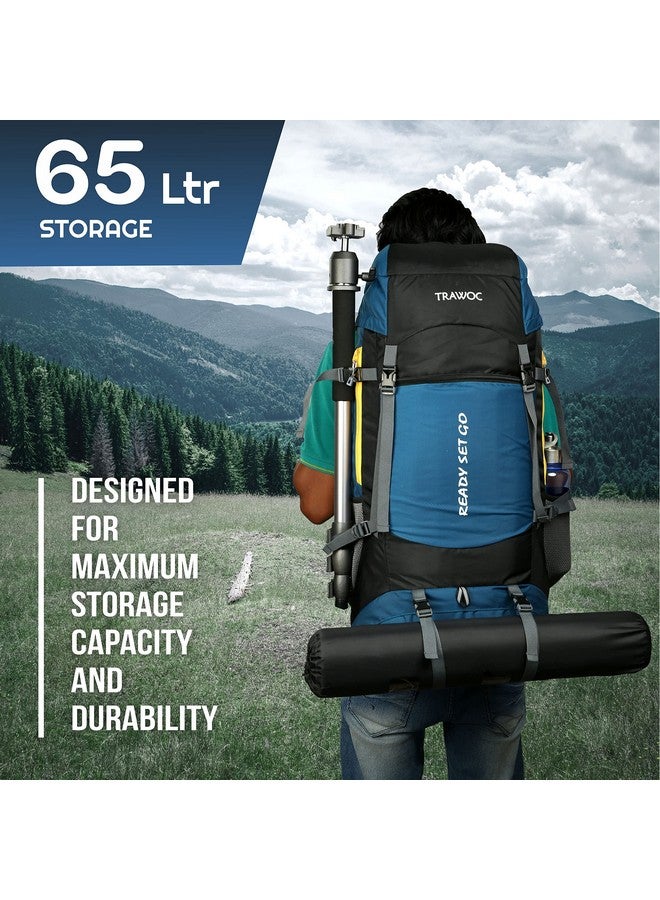 TRAWOC SPARCO 65L Travel Backpack Hiking Trekking Bag Camping Rucksack for Men & Women, Rain Cover/Shoe Compartment HK009 English Blue, 3 Year Warranty - Image 4