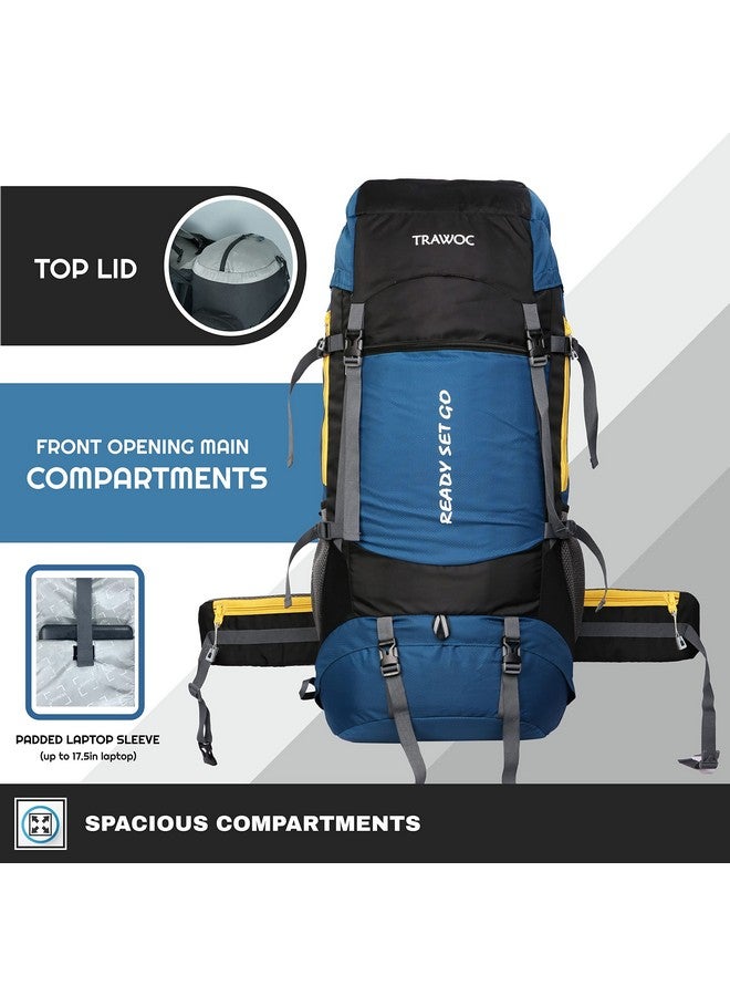 TRAWOC SPARCO 65L Travel Backpack Hiking Trekking Bag Camping Rucksack for Men & Women, Rain Cover/Shoe Compartment HK009 English Blue, 3 Year Warranty - Image 3