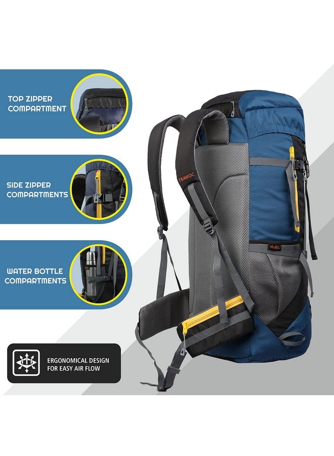 TRAWOC SPARCO 65L Travel Backpack Hiking Trekking Bag Camping Rucksack for Men & Women, Rain Cover/Shoe Compartment HK009 English Blue, 3 Year Warranty - Image 2