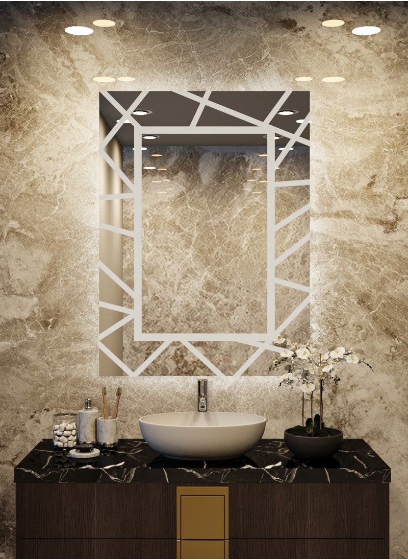 ماركة غير محددة - مرآة حمام مستطيلة ذات خطوط مصنفرة غير منتظمة - Image 1