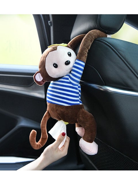 Plush Stripe Monkey tissue Box Car Tissue Holder Hanging Cartoon Napkin Box Tissue Storage for Car Home Bathroom (Coffee)