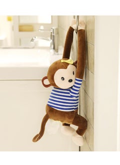 Generic Plush Stripe Monkey tissue Box Car Tissue Holder Hanging Cartoon Napkin Box Tissue Storage for Car Home Bathroom (Coffee)  - Image 3