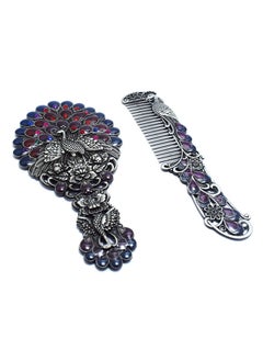 immatgar immatgar pharaonic Peafowl makeup pocket mirror with comb ancient Egyptian souvenirs gifts for women and mother from Egypt (Peafowl 9 - Silver - 13.5 CM Tall)  - Image 2