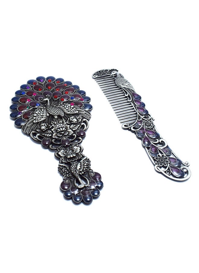 immatgar immatgar pharaonic Peafowl makeup pocket mirror with comb ancient Egyptian souvenirs gifts for women and mother from Egypt (Peafowl 9 - Silver - 13.5 CM Tall)  - Image 2