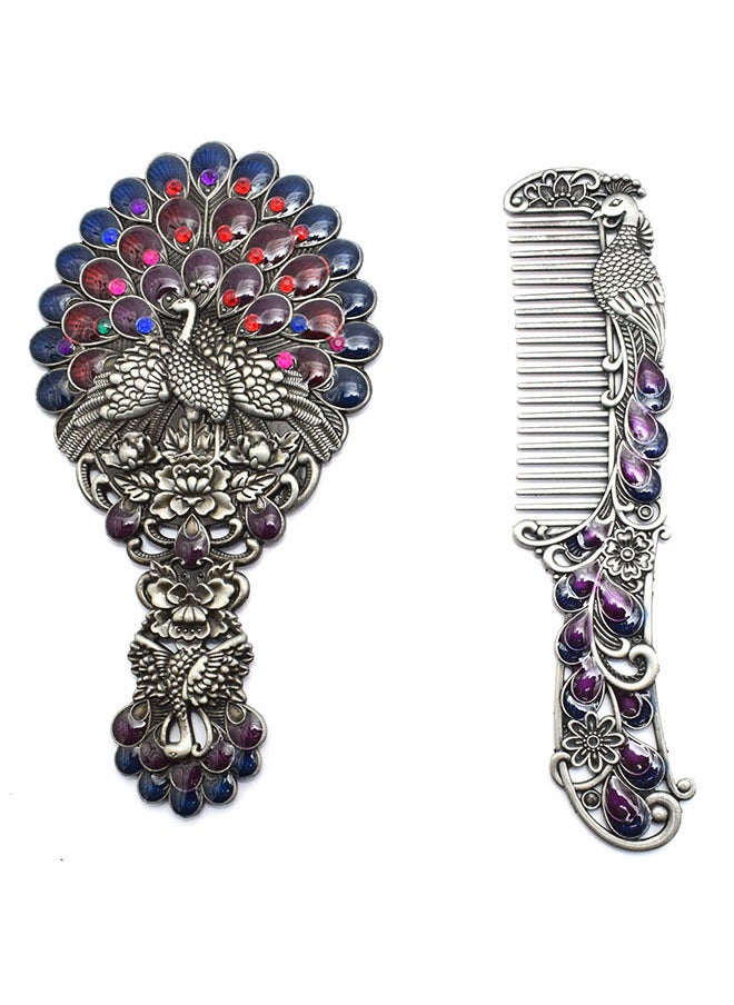 immatgar immatgar pharaonic Peafowl makeup pocket mirror with comb ancient Egyptian souvenirs gifts for women and mother from Egypt (Peafowl 9 - Silver - 13.5 CM Tall)  - Image 1