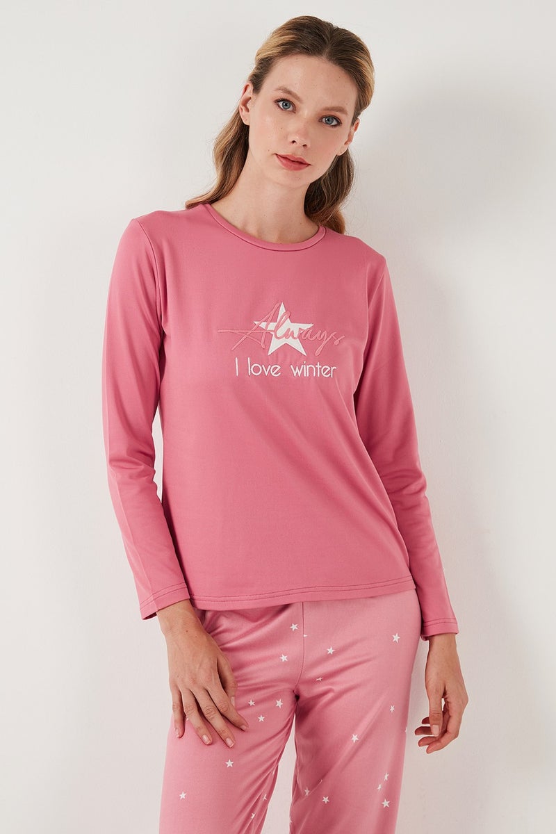 Lela Regular Fit Patterned Crew Neck Pajama Set Women's Pajama Set 65719102  - Image 3