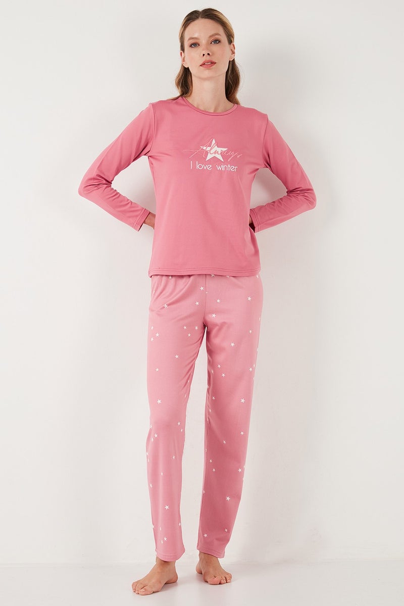 Lela Regular Fit Patterned Crew Neck Pajama Set Women's Pajama Set 65719102  - Image 2