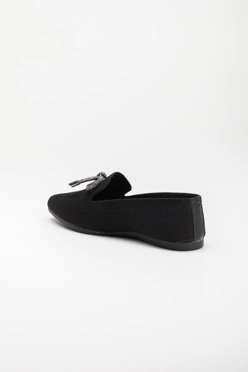 Dilimler Ayakkabı Slices Shoes Knitwear Stone Detailed Pointed Toe Black Women's Ballerinas