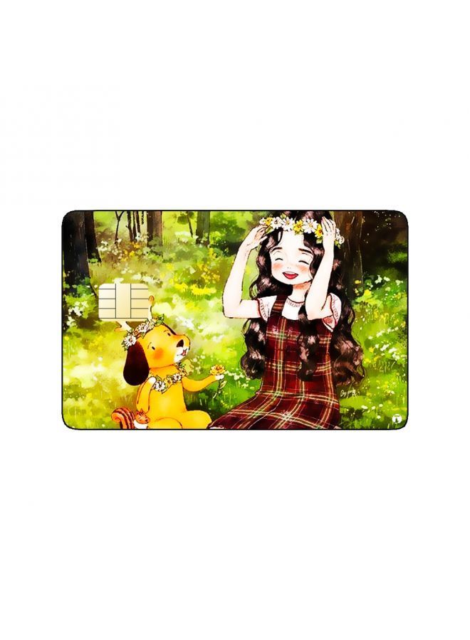 RKN PRINTED BANK CARD STICKER Cute Girl Drawing With Puppy In Forest - Image 2