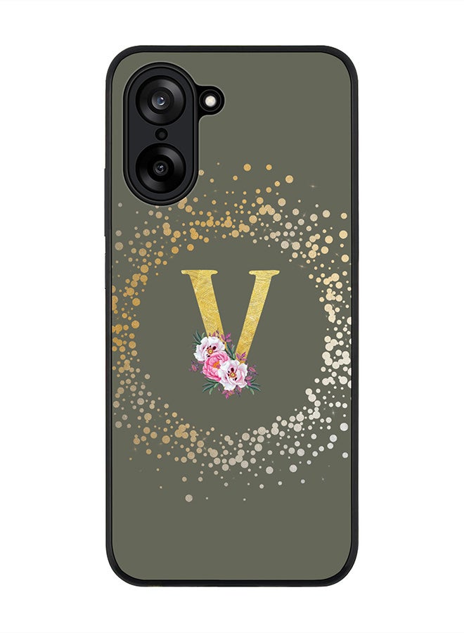 Stylizedd For OnePlus Nord CE5 / Ace 5 Racing Case,Slim fit Camera Protection, Shockproof Thin Phone cover  - Custom Monogram Floral - V  (Olive Green )