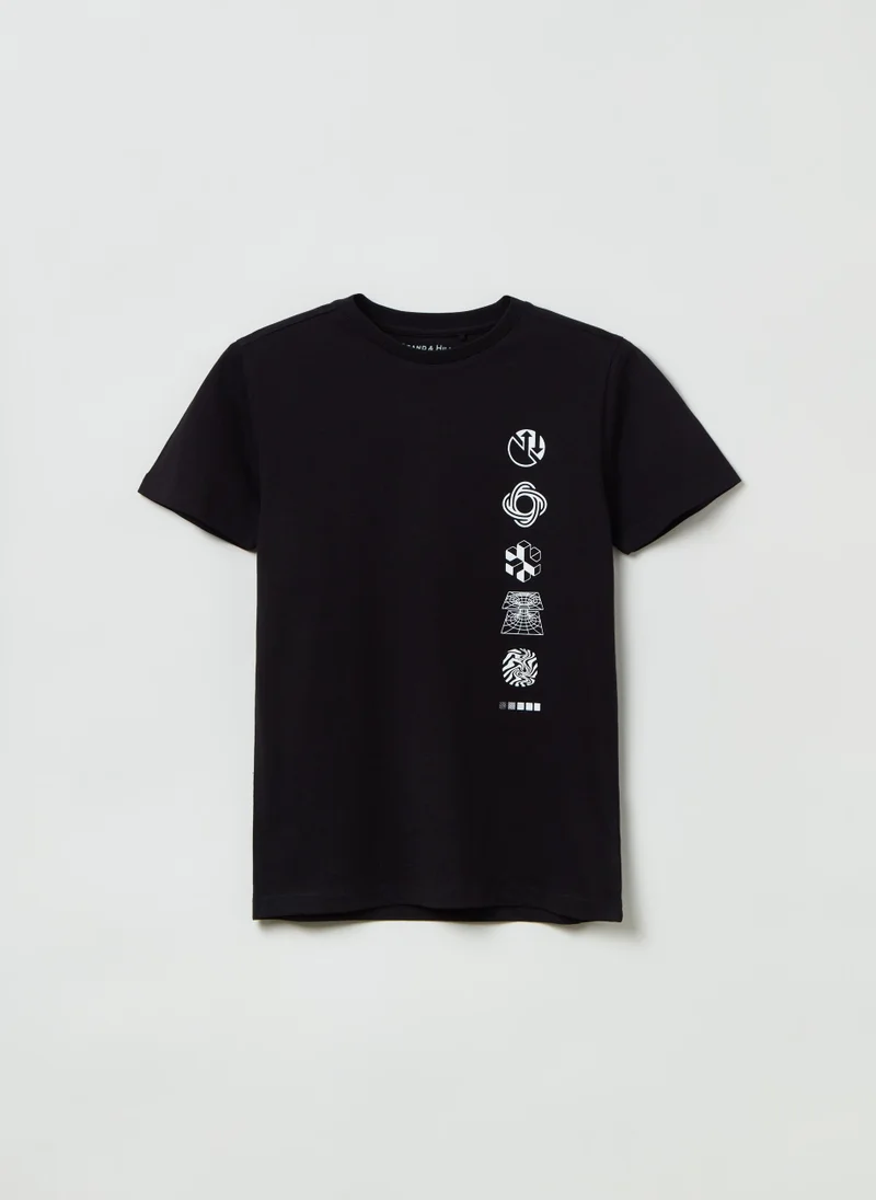 او في اس Printed cotton T-shirt
