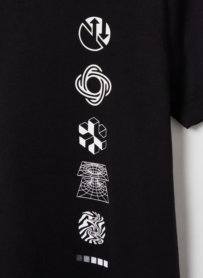 او في اس Printed cotton T-shirt