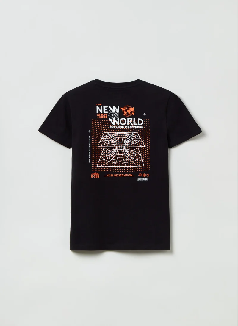او في اس Printed cotton T-shirt