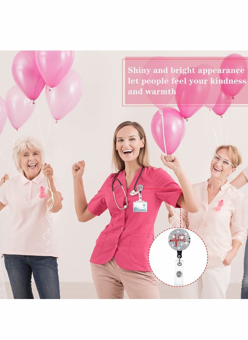 Excefore - Nurse Badge Reel, 3 Pieces Retractable Badge Holder with Swivel Alligator Clip Bling Rhinestone ID Badge Holder for Nurse Doctor Teachers Students Stethoscope (Silver) - Image 1