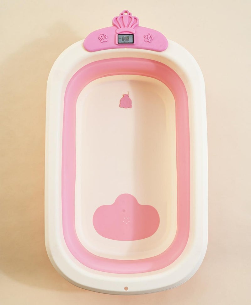 Fab N Funky Crown Designed Foldable Bath Tub with Drain Plug and Temperature Indicator, 0 Months+, 86 x 50 x 23cm (Unfolded) - Pink - Image 3