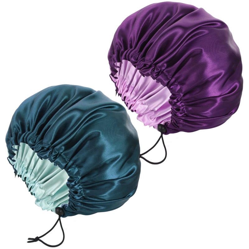 Pengxiaomei 2 Pack Satin Bonnet for Sleeping, Adjustable Double Layer Satin Cap for Natural and Curly Hair - Image 1