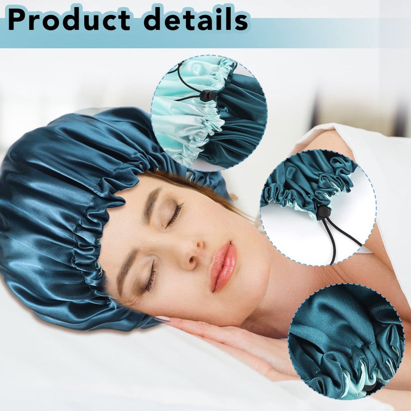 Pengxiaomei 2 Pack Satin Bonnet for Sleeping, Adjustable Double Layer Satin Cap for Natural and Curly Hair - Image 5