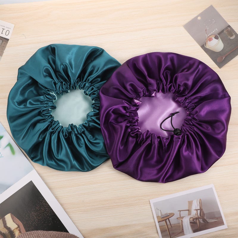 Pengxiaomei 2 Pack Satin Bonnet for Sleeping, Adjustable Double Layer Satin Cap for Natural and Curly Hair - Image 4
