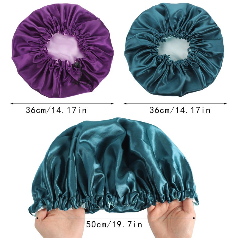 Pengxiaomei 2 Pack Satin Bonnet for Sleeping, Adjustable Double Layer Satin Cap for Natural and Curly Hair - Image 2