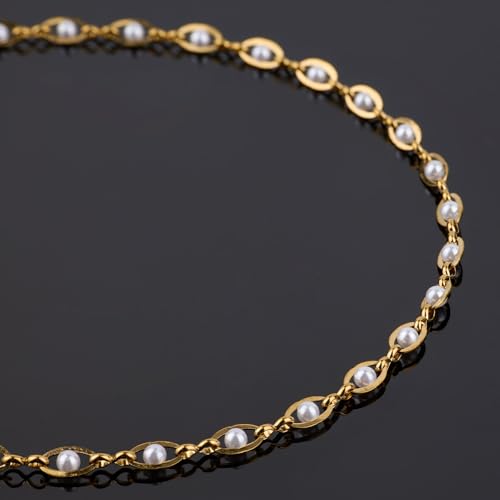 UMAOKANG 4 Meters Artificial Pearl Evil Eye Chain for Jewelry Making Gold Plated Stainless Steel Chains Bulk on Spool - Image 4