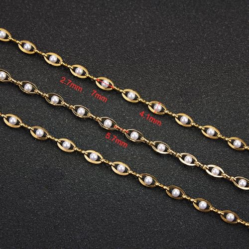 UMAOKANG 4 Meters Artificial Pearl Evil Eye Chain for Jewelry Making Gold Plated Stainless Steel Chains Bulk on Spool - Image 3