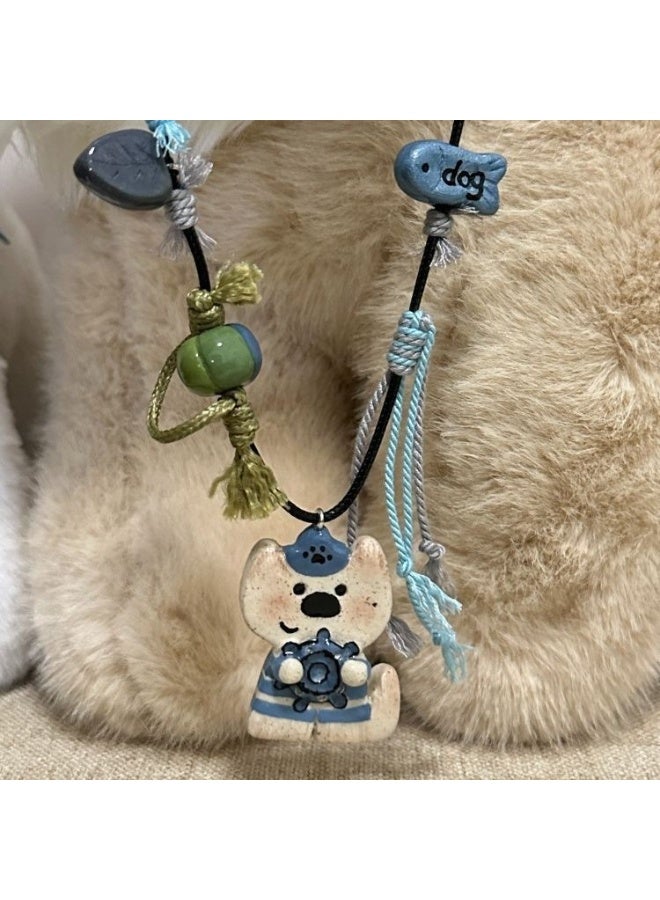 MANBO Long Braided Rope Necklace, Cute Versatile Clavicle Chain, Exquisite Elegant Pendant Neck Accessories, Captain Dog Necklace - Image 2
