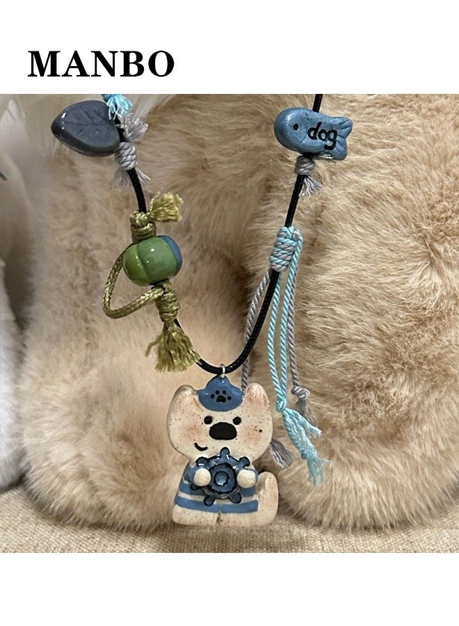MANBO Long Braided Rope Necklace, Cute Versatile Clavicle Chain, Exquisite Elegant Pendant Neck Accessories, Captain Dog Necklace - Image 1