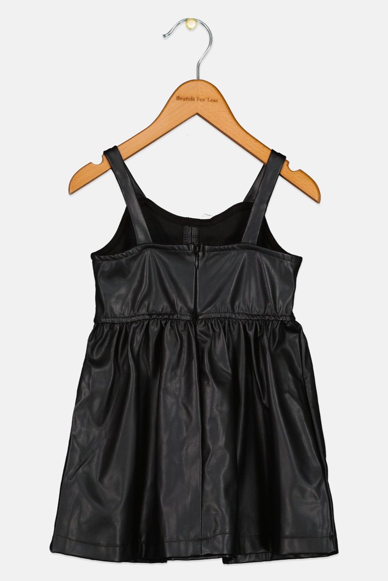 KOTON Toddlers Girl Solid Leather Dress, Black - Image 2