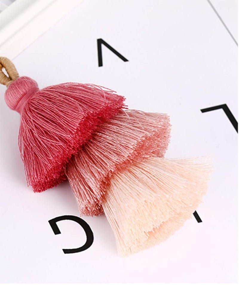 ZOONAI Women Colorful Tassels Charm Keychain Car Keyring Holder Bag Wallet Purse (Beige) - Image 5