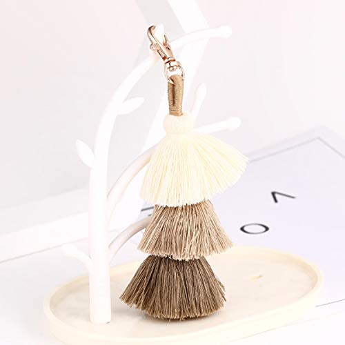 ZOONAI Women Colorful Tassels Charm Keychain Car Keyring Holder Bag Wallet Purse (Beige) - Image 2
