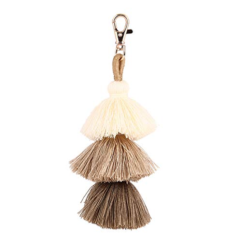 ZOONAI Women Colorful Tassels Charm Keychain Car Keyring Holder Bag Wallet Purse (Beige) - Image 1