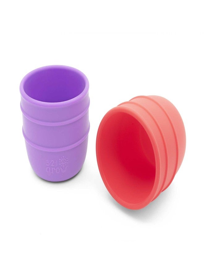 321 Grow Drink with Me Cup Set – 2 Silicone Kids Cups – Easy Grip Ribbed Design – Weighted for Stability – Soft, Safe Unbreakable Open Cup Training – Dishwasher and Microwave Safe (Watermelon) - Image 1