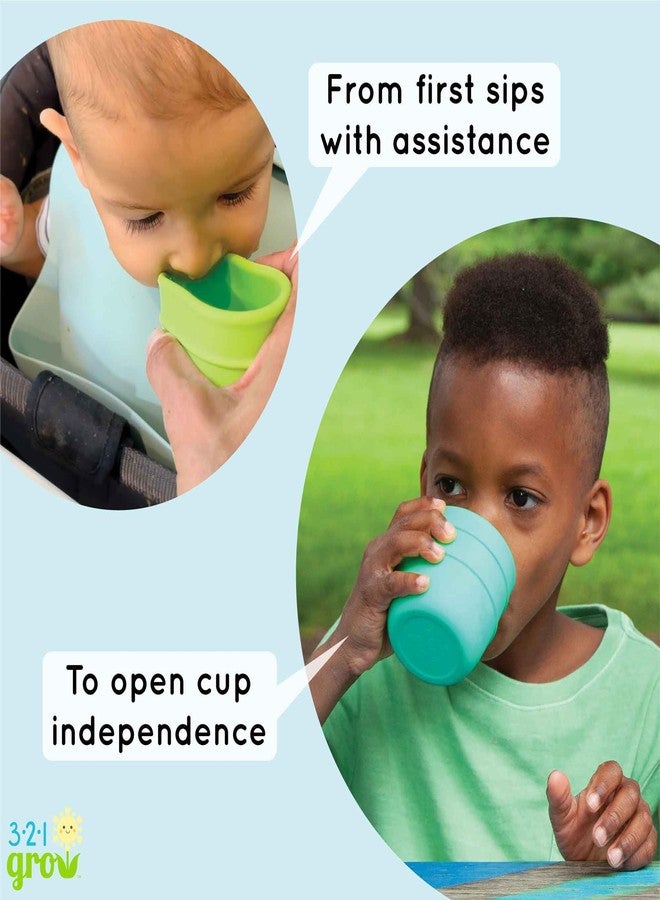 321 Grow Drink with Me Cup Set – 2 Silicone Kids Cups – Easy Grip Ribbed Design – Weighted for Stability – Soft, Safe Unbreakable Open Cup Training – Dishwasher and Microwave Safe (Watermelon) - Image 4