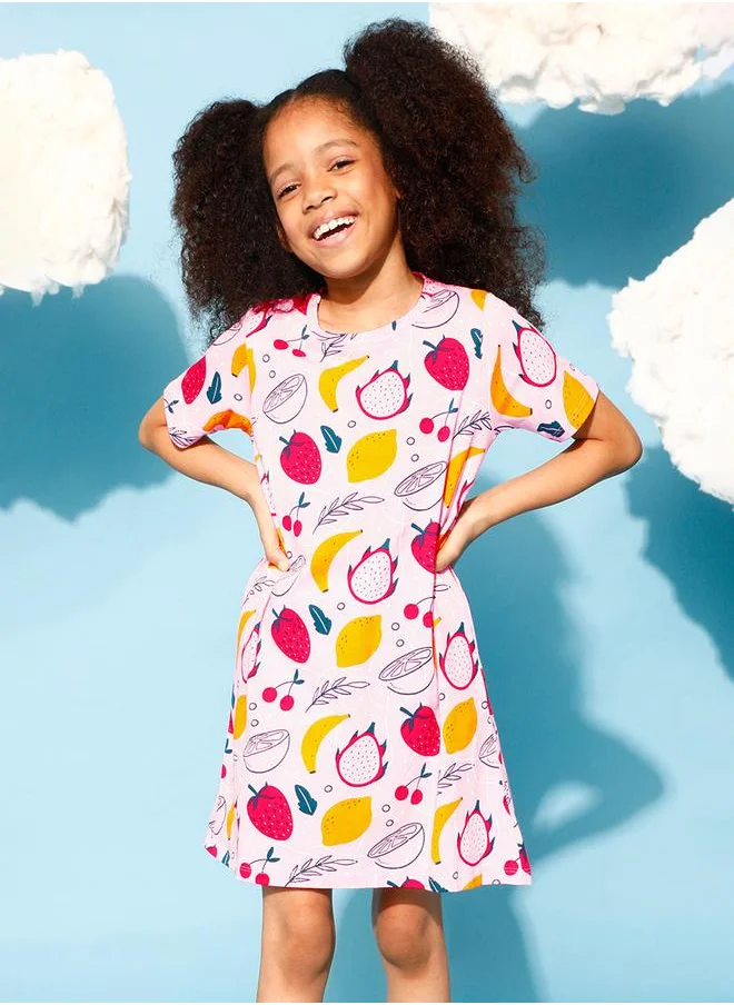 Clovia Cubs Fruit Print Round Neck Night Dress