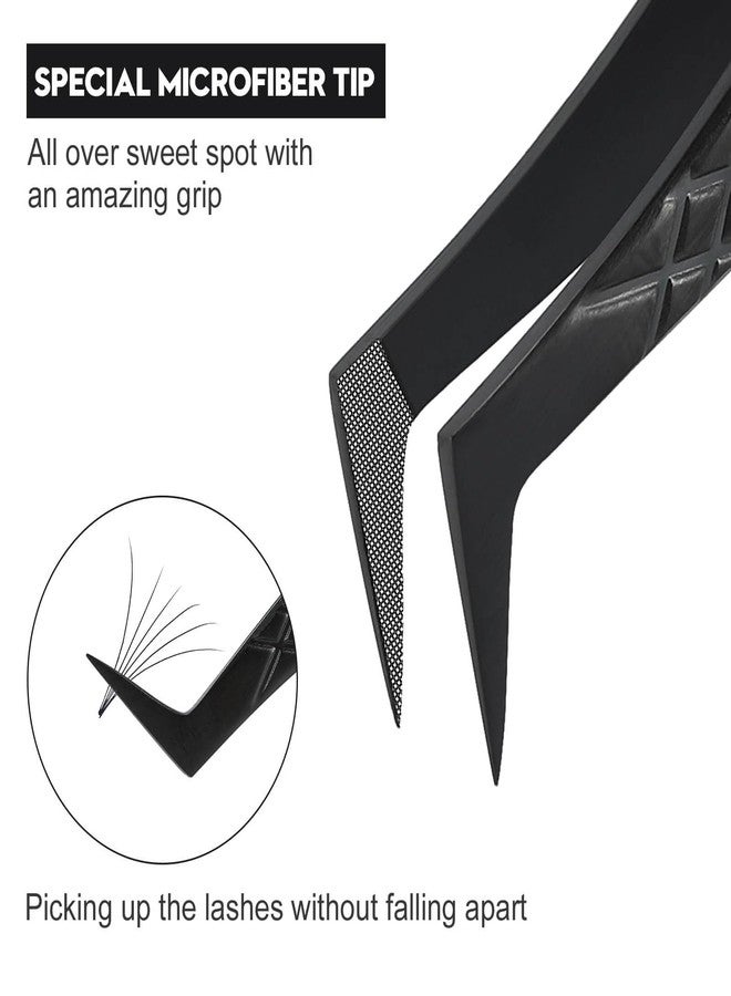 Ms.Queen Lash Tweezers for Eyelash Extensions,Set of 5,Fiber Tip Curved 45 90 Degree and L-Shape Boot Lash Tweezers for Mega Volume & Classic Lashes,Black - Image 2
