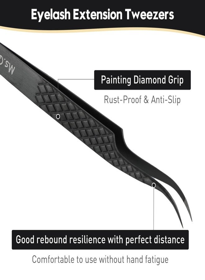 Ms.Queen Lash Tweezers for Eyelash Extensions,Set of 5,Fiber Tip Curved 45 90 Degree and L-Shape Boot Lash Tweezers for Mega Volume & Classic Lashes,Black - Image 4