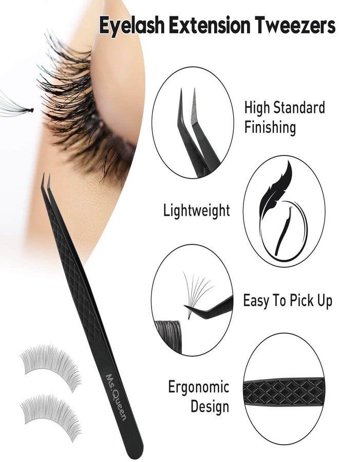 Ms.Queen Lash Tweezers for Eyelash Extensions,Set of 5,Fiber Tip Curved 45 90 Degree and L-Shape Boot Lash Tweezers for Mega Volume & Classic Lashes,Black - Image 3