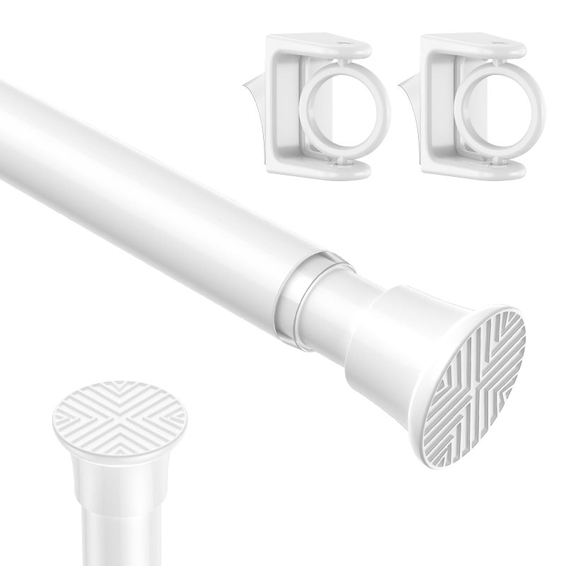 AIZESI 1PCS Spring Tension Curtain Rods 23 to 48 Inch White Tension Rod Spring Curtain Rod Short Curtain Rod Tension Adjustable Curtain Rods for Window, (With One Set Rod Holder) - Image 1