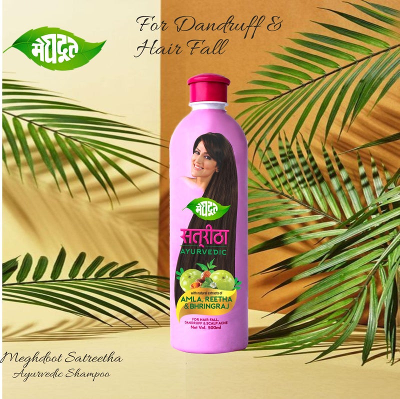 Meghdoot Khadi Meghdoot Combo Pack of Satreetha Shampoo 400ml with Amla Reetha  Bhringraj  Hair Conditioner 500ml with Tulsi  Neem for Hair Fall Control - Image 4