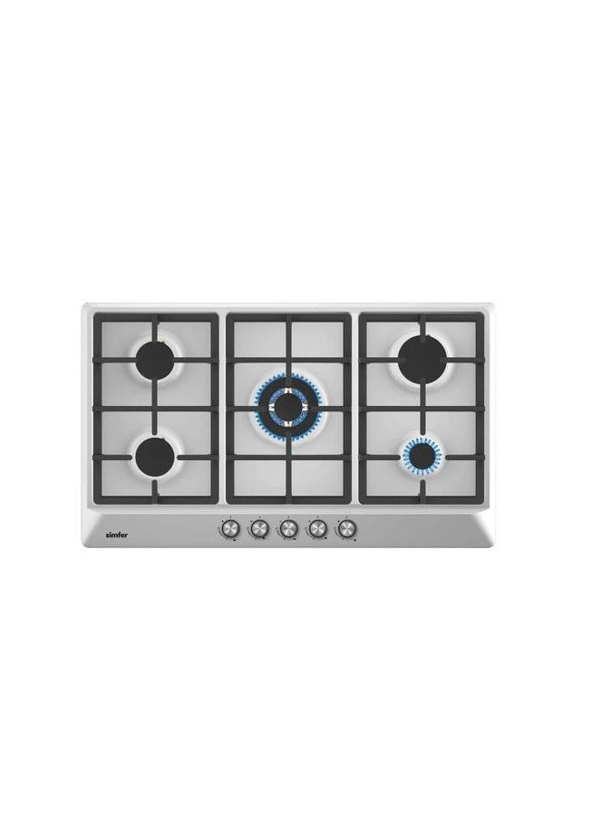 304 - Built in 90 Cm Hob -  Stainless Steel- Front control Panel -  Automatic Ignition – Italian Sabaf burners  – 1 Triple  italian Sabaf burner - Full Safety - Cast Iron - UK Plug.