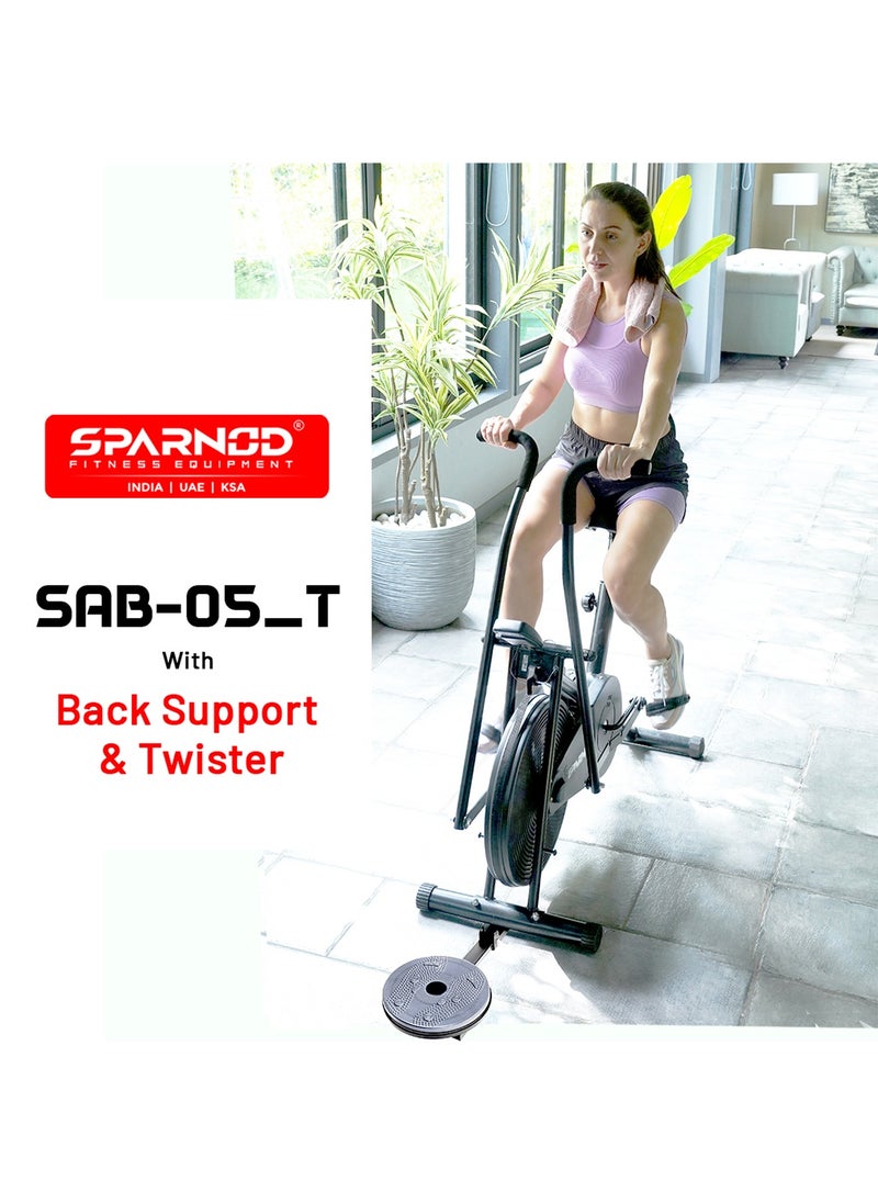 Sparnod Fitness - SAB-05_T Upright Air Bike Exercise Cycle For Home Gym Dual Action, Full Body Workout, Adjustable Resistance, Height-Adjustable Seat With Backrest, Ab Twister, Self-Install 1Yr Warranty - Image 1