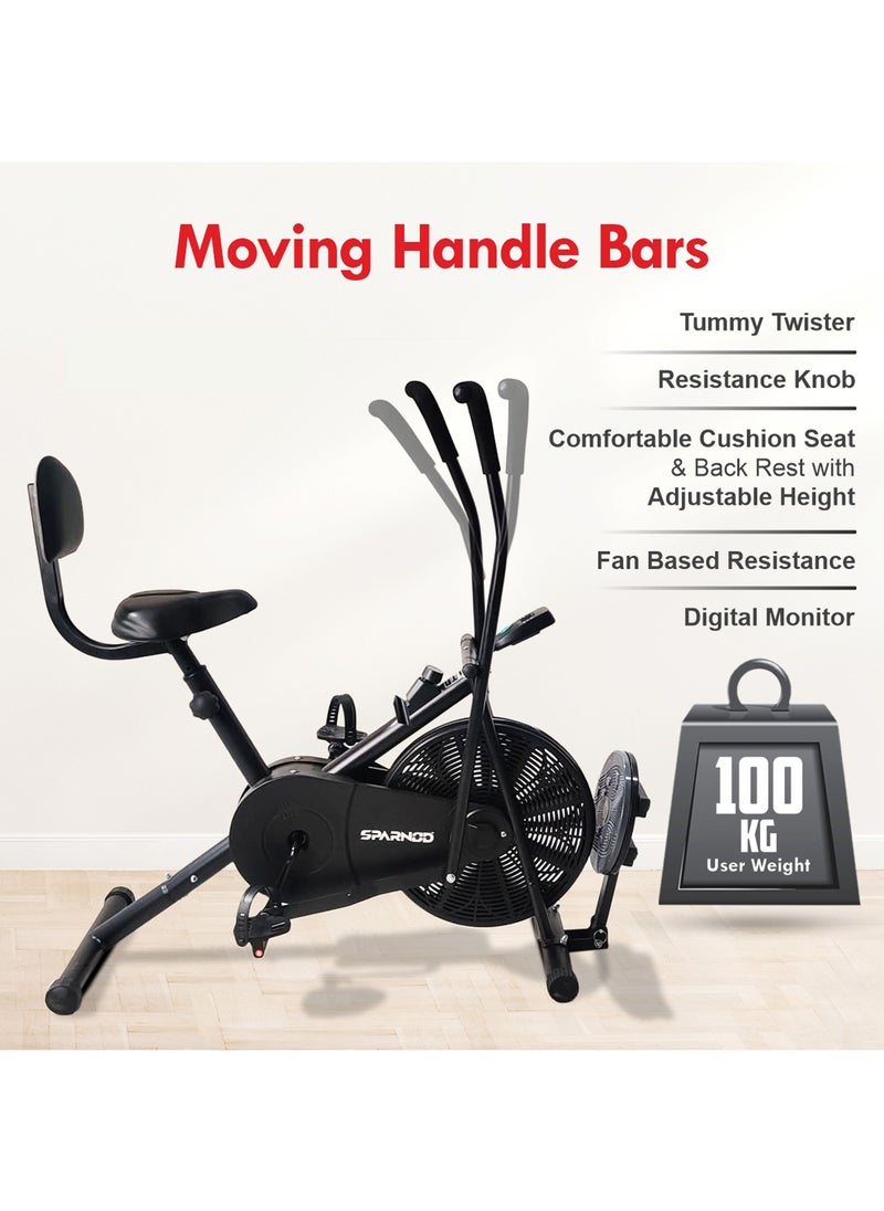 Sparnod Fitness - SAB-05_T Upright Air Bike Exercise Cycle For Home Gym Dual Action, Full Body Workout, Adjustable Resistance, Height-Adjustable Seat With Backrest, Ab Twister, Self-Install 1Yr Warranty - Image 1