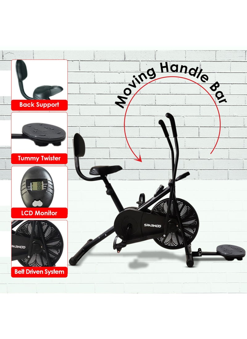Sparnod Fitness - SAB-05_T Upright Air Bike Exercise Cycle For Home Gym Dual Action, Full Body Workout, Adjustable Resistance, Height-Adjustable Seat With Backrest, Ab Twister, Self-Install 1Yr Warranty - Image 1