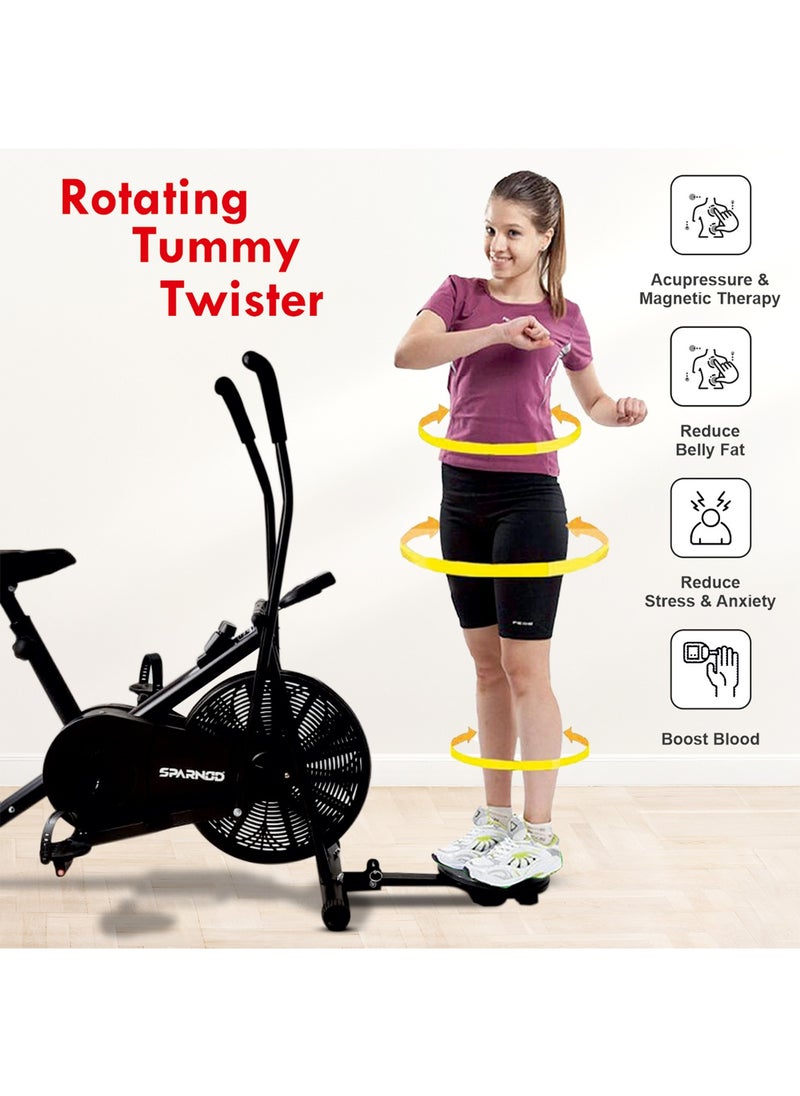Sparnod Fitness - SAB-05_T Upright Air Bike Exercise Cycle For Home Gym Dual Action, Full Body Workout, Adjustable Resistance, Height-Adjustable Seat With Backrest, Ab Twister, Self-Install 1Yr Warranty - Image 1