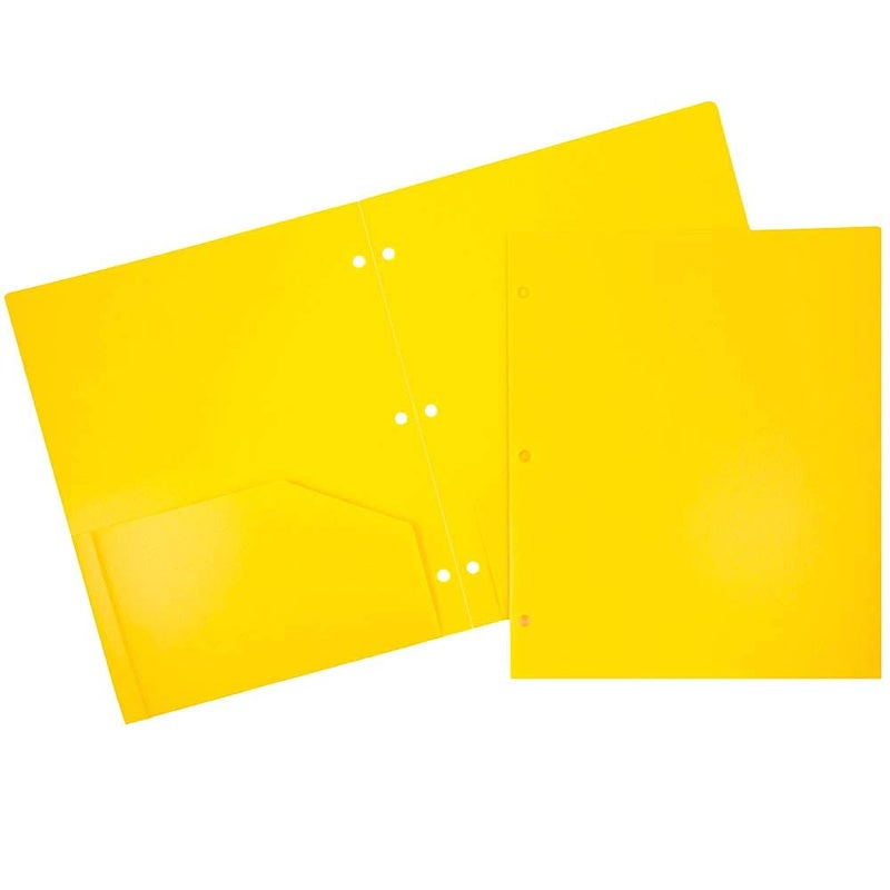 JAM PAPER Heavy Duty Plastic 3 Hole Punch Pocket Folders - Extra Tough School Folders - Yellow - 6/Pack - Image 1