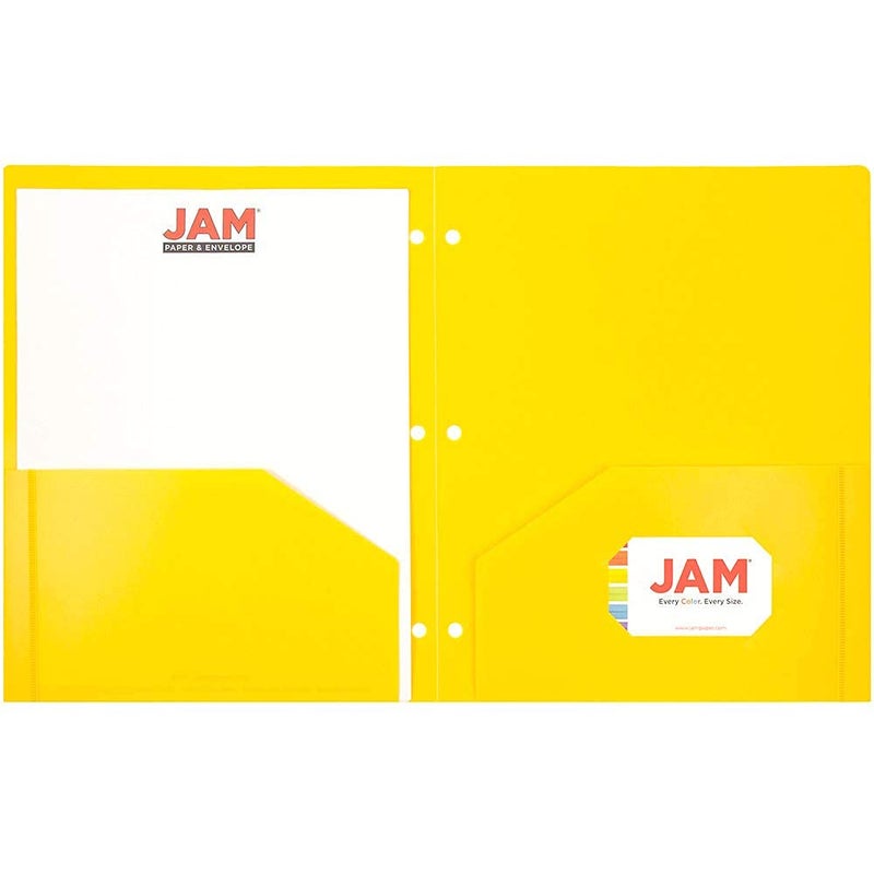 JAM PAPER Heavy Duty Plastic 3 Hole Punch Pocket Folders - Extra Tough School Folders - Yellow - 6/Pack - Image 4