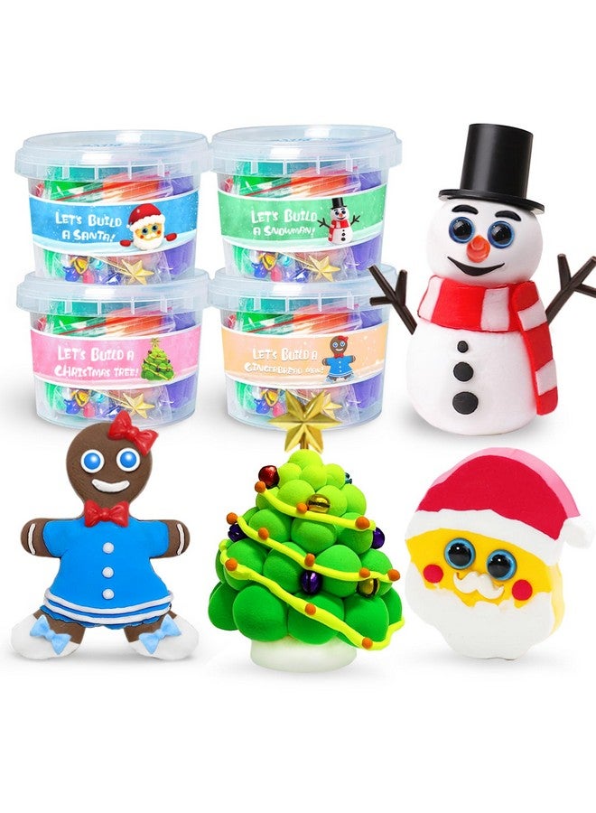 أورينتال شيري هدايا عيد الميلاد للأطفال - حرف عيد الميلاد - بناء رجل ثلج ورجل خبز الزنجبيل وسانتا كلوز وشجرة عيد الميلاد - مجموعة من 4 قطع من الطين الجاف بالهواء - هدايا عيد الميلاد للبنات والأولاد من سن 3 إلى 5 سنوات و4 إلى 8 سنوات و8 إلى 12 سنة - Image 1